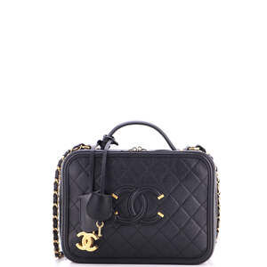 Chanel Large Filigree Vanity Case Quilted Caviar